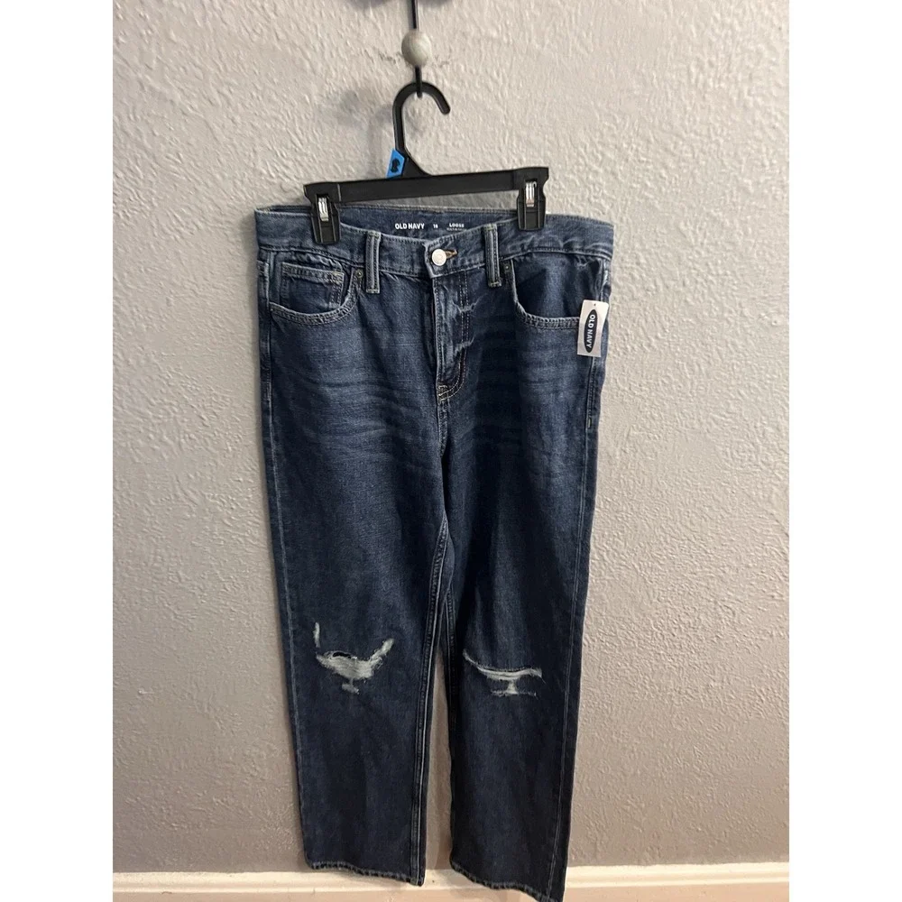 Old Navy Loose Denim Blue Jeans Girl's Size 16 Adjustable Waist
